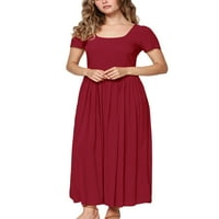 Cindysus dame maxi haljine kratki rukav ljetni plažni sandress solid boja duga haljina seksi crvena