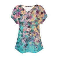 Bluze za žene Dressy Ležerni trendi naborani gumb V rect Thirts Kratki rukav modni ljetni cvjetni tisak