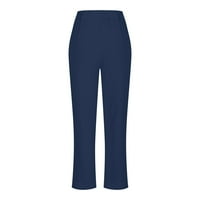 WAVSUF ženske hlače plus veličine Čvrsta vučna pamučna posteljina sa džepovima Visoke plave hlače veličine