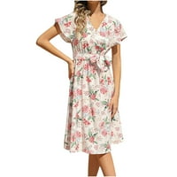 Vegersell Ljetne haljine za žene Ležerne prilike modne žene Ljeto casual bandege cvjetni print kratki