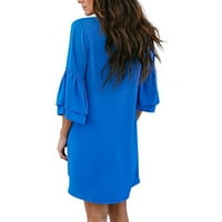 Ljetne haljine za žene V-izrez Mini mini baš s čvrstim rukavima na Clearence Blue XL