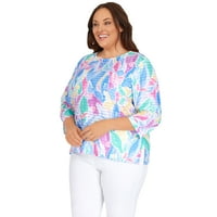 Alfred Dunner Womens Plus-size vitražnog stakla Floral rukava