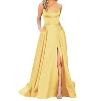 Kaicj vjenčanica Žene dubokog V izrez ruffle rukave povremena ručna haljina za zabavu žuta, xxl
