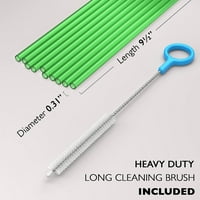 Žive duge zelene plastične pitke slamke sa čvrstim četkicom za čišćenje - sef za višekratnu upotrebu