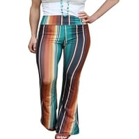Paille Dame Leopard Print Baggy Flare Pant Casual Beach Long Hlače Striped Holiday pantalone Dno Smeđi
