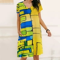 Ženska modna kratka rukava V-izrez Three Color Driss haljina