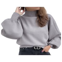 Ženski džemperi sa čvrstim bojama, dugim rukavima u traci u obliku dugih rukava Knit pulover vrhove