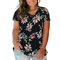 Žene Ljeto Tunic vrhovi Pulover kratkih rukava Ženska bluza V-izrez cvjetna modna majica XL