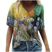 Umfun ženske modne casual plus veličine Scenic Cvijeće Štampanje V izrez ljetna majica bluza
