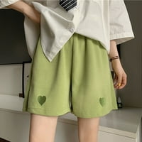 Ženski pantski modni ležerni džepovi za vez srca Labavi kratke hlače XL zeleni rad