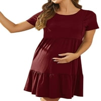 Bikopu trudnice haljina, čvrsta boja kratki rukav okrugli izrez Dvoslojni haljina za dojke