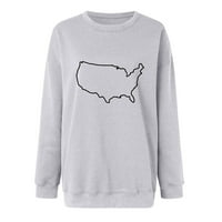 Fsqjgq Hoodies za žene plus veličine Crewneck prevelikim kolutima USA USA Print dugih rukava pulover