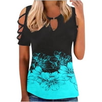 Ženska duhoviti prinde labavi fit tee majica za bluzu tiska O-izrez košulju za vježbanje na plaži košulju na plaži Elegantni pulover cvjetni tisak Raglan tops odjeću ljetne vrhove odmora