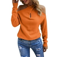 IOPQO džemperi za žene Žene Čvrsti džemperi u boji Ležerni na ramenu prekrižene V izrez dugih rukava