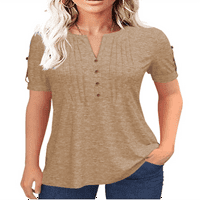 Langwyqu ljeto modna modna kratka rukava povremena bluza Žene gumbi sa čvrstim bojama bluza