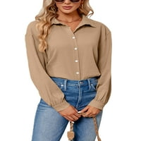 Hait dame vrhovi majice rever izrez dugih rukava za bluzu za rukav Ženska tunička košulja dolje kaki xl