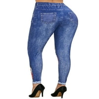 Niuer Women Fau Jeans Pant Denim Print Jeggings High Shaist Tajice Ležerne prilike Lažni Jean Tummy
