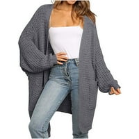 Kardigani za žene prevelizirani dugi kugličarski rukav kardigan solid u boji pleteni džemper tamno siva