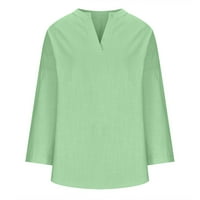 Jalioing pamučna posteljina bluza za žene s dugim rukavima Gumb Crewneck Clotut Solid Color Lounge duge majice