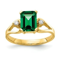 Čvrsta 14K žuto zlato 8x smaragdno montiranje katoličkih zaštitnika Saint Helens Diamond prsten veličine