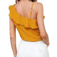 Ženska bluza vrhovi polka dot asimetrična bluza vrata senf žuta s
