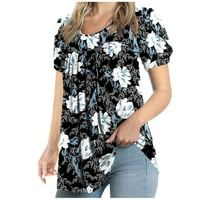 USMIXI Ženske košulje Vintage Graphics Petal rukava Pleted Swing Tunic Tops Ljetni kratki rukav Okrugli