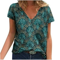 Thirts majice za žene Ljetne vrhove Grafički kratki rukav V izrez Trendy cvjetni t košulje Udobne ženske