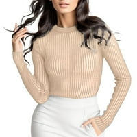 Šuplji pleteni ženski džemperi vitka vuna okrugli vrat dugih rukava tanki pleteni džemperi za žene modne