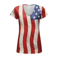 Gyujnb 4. jula vrhovi za žene Američka zastava Žene majice V izrez kratki rukav ženski vrhovi majice