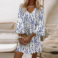 Cofeemo ženska ljetna haljina modna tiskanja V-izrez 3 4Sleeve Mini haljina za odmor haljina s kauzalom