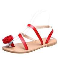 Ženske crvene cvijeće ukrasne vjenčane sandale, otvoreni nožni klizni snimci ravne sandale, casual na otvorenom plaže papuče, trendi ljetne sandale rimske cipele za žene