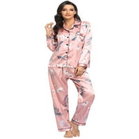 Ženska sila satena pidžama, salon dugih rukava noćna košulja sputavajuća ručica s dugim mekim pidžamim