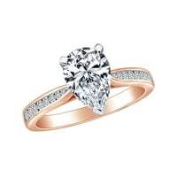 1. Karatni kruška i okrugli oblik Bijeli prirodni dijamantski zaručni prsten za angažman u 14K čvrstih