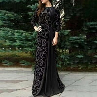 Haljine za žene, žene Dubai Arabian cvjetni print duga haljina muslimanska haljina islamska duga haljina, crna, xxxl