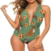 Bokseri pica za pizzu Hrana Boxer Pas Smiješne žene Halter V izrez Jedno kupaće kostim kupaćim kupaćima