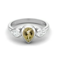1. CTS Bezel set kruške limunski kvarcn sterling srebrna tri kamenog ženskog angažovanog prstena