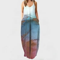 Džepovi bez rukava duga haljina za žene V-izrez Tie Dye Marble Print Maxi Boho Haljine Casual Labavi pokrivač