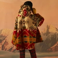 Zimski kaput za žensko-casual rog kopče retro tiskanog jakna s dugim rukavima džep kaputi narančasta