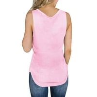 Ljetni usjevi za žene Ženske ležerne labave gumb Solid Collect V-izrez bez rukava Bluze prsluci ružičasti