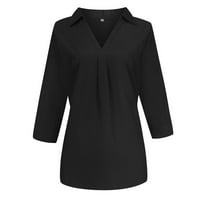 Hanas vrhovi ženski temperament Šifon ženski pulover labava V-izrez košulju top crnih s