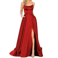 Haljine za žene duge haljine Leđne haljine satenske kaiševe zabavne haljine bočni prorez vjenčani džepovi haljina crvena 2xl