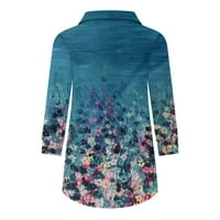 Majice za vrat za žene casual vintage cvjetni print rever rukav dressy bluze