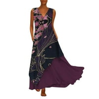 Haljine za žene ženski V-izrez Fit & Flare grafički otisci bez rukava haljine Dužina gležnja Ležerne modne modne košulje i bljeskalice Purple 3xl