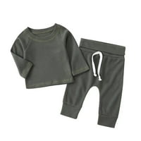 Kpoplk Toddler vafle čvrste duge rukave Top hlače Zimska set Unise Toddler rebrasta pamučna odjeća siva, 0- m