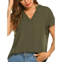 LeylayRay vrhovi za žene Modni ženski Ljetni kratki rukav V-izrez majica šifon bluza Solid Color Green XL