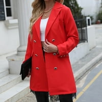 Tawop Blazers za žene Business Casual ženska majica dugih rukava, čvrsto reže, sloj srednjeg duljina, odijelo Crveno 6
