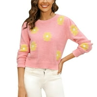 Žene Jesenski zimski modni casual dugački džemper s dugim rukavima lagani cvijeće otisci pulover Duks