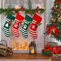 Grofry Božićne čarape Candy Decor Dec Kid Socks Crtani prugasti ispis Kontrastna boja lažna crvena bobica