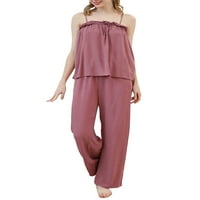 Nituyy Woungewear Solid Color Ruffle Camisole i labave hlače Pajama postavilo je meko za spavanje za