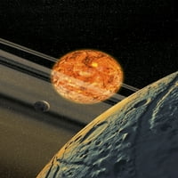 Ilustracija smeđeg patuljaka zvijezde kao što se vidi iz velikog mjeseca orbitiranja neuspjelog printa